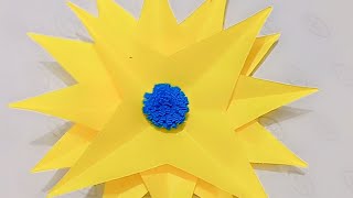 Beautiful yellow flower with paper sheets new design paper se phool kese banaen new design [upl. by Esli]