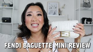 FENDI MINI BAGUETTE IN WHITE REVIEW [upl. by Atiluap356]