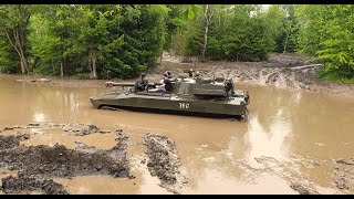 2S1 Panzerhaubitze driving through muddy water at BenneckensteinGermany [upl. by Helmer773]