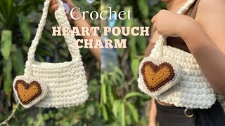 How to crochet a bag charm mini heart pouch [upl. by Mlawsky609]