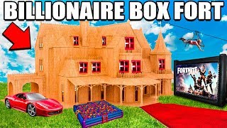 WORLDS BIGGEST BILLIONAIRE BOX FORT CHALLENGE 24 Hour Fortnite Gaming Room Ball Pit Nerf amp More [upl. by Eadrahs]