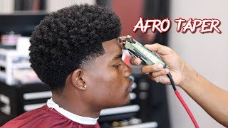 BARBER TUTORIAL AFRO TAPER  CURL SPONGE WITH SIDE PART [upl. by Jacinthe]