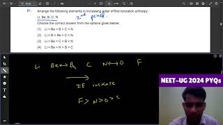 Arrange the following elements in increasing order of first ionization enthalpyLi Be B C NChoos [upl. by Dazhahs]