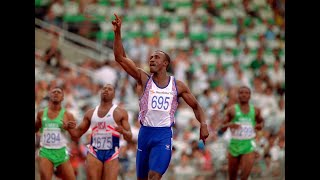 Final 100m Men barcelona 1992 commentaire patrick montel [upl. by Lleuqar]