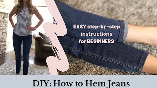 HOW TO HEM JEANS OR PANTS  DOUBLE FOLDED DENIM HEM [upl. by Notgnillew]