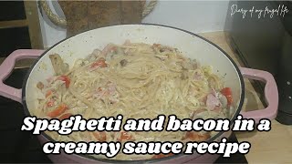 Spaghetti and bacon in a creamy sauce recipe frugalliving recipe cooking mealsonabudget [upl. by Beatriz]