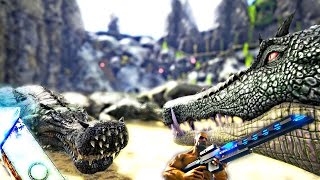 ARK Survival Evolved  500 KAPROSUCHUS VS 500 SARCO amp RAIL GUN MOD  Gameplay [upl. by Norred]