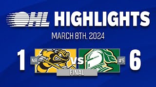 OHL Highlights Sarnia Sting 1  London Knights 6  Mar 824 [upl. by Tessler]