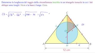 Determina il raggio della circonferenza inscritta in un triangolo isoscele con lati 10cm e base 12cm [upl. by Schonthal]