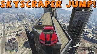 Grand Theft Auto 5 Online  Jumping The Military Base FAIL  And Massive Skyscraper Jump [upl. by Tehcac]