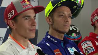 Press Conference tension between Marquez and Rossi MotoGP™ [upl. by Fredkin842]