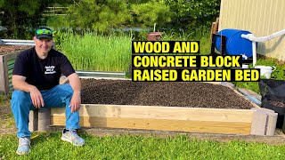 Wood and concrete block raised garden bed [upl. by Anelrahs]