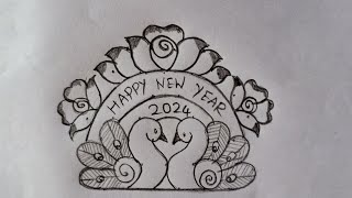 2024 New year rangoli designs7dots rangoli designskolam designsNew year muggulupeacock rangoli [upl. by Hsoj458]