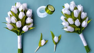 DIY Easy Satin Ribbon Flower Tulips  Hand Tied Tulip Bouquet Wedding Tutorial [upl. by Sarena]