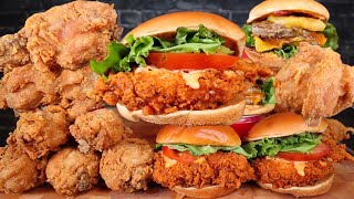 ASMR JOLLIBEE SPICY CHICKEN SANDWICHES ALOHA BURGER CRISPY FRIED CHICKEN AND GRAVY MUKBANG [upl. by Stedt]