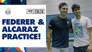 LEGENDARY 🤩 Roger Federer and Carlos Alcaraz Practice Together At The Rolex Shanghai Masters [upl. by Mareah]