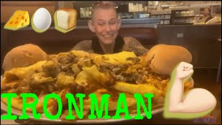 BROKEN YOLK CAFE IRONMAN OMELET CHALLENGE MASSIVE BREAKFAST MOLLY SCHUYLER MOM VS FOOD [upl. by Juli]