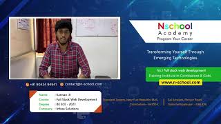 MERN Stack Developer course in Coimbatore  Kannan Completed his MERN Course and placed in a company [upl. by Becki]