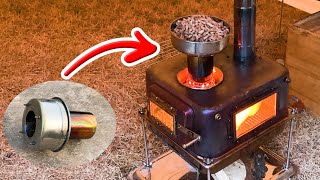 Homemade Pellet Stove for Camp A Stunning View of the Fire Pouring Down  Pellet Burner Gen2 Done [upl. by Eveivenej]