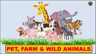 Pet Farm and Wild Animals  Types of Animals for Kids [upl. by Veleda439]