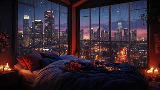 🌧️ Rainy Night at Cozy Wooden House Ambience 🌃 Relaxing Piano Jazz Music for Work and Study [upl. by Idel]