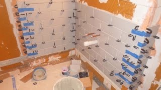 Complete bathroom Schluter systems products Part 4 lower subway tile install [upl. by Lira687]