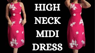 HIGHHALTER NECK MIDI DRESS WITH BUST DART [upl. by Durante173]