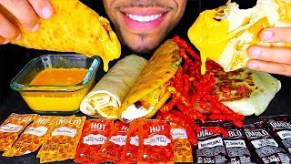 ASMR TACO BELL MUKBANG WITH CHEESE SAUCE JERRY BURRITO EATING CHEDDAR CHALUPA VEGAN CRUNCHWRAP [upl. by Allisirp104]