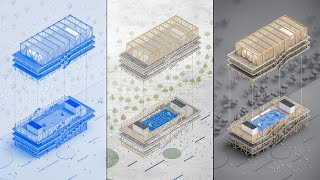 1 Project and 3 Different Axonometric Styles in Architecture [upl. by Nallek47]