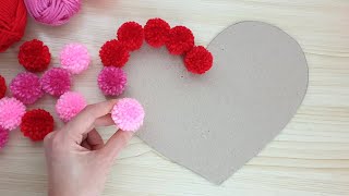 Pom Pom Heart Making with Wool  Valentines Day Gift Ideas  Wall Hanging Crafts  Best out of Waste [upl. by Sephira3]