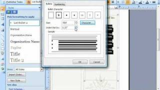 Publisher Tutorial Creating Custom Bullets and Modifying Numbering Microsoft Training Lesson 47 [upl. by Conlin]