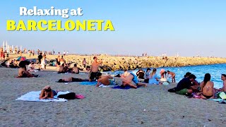 Relaxing at Playa de Barceloneta this Summer 2024  Barcelona Beach Walk amp Swim [upl. by Illek]