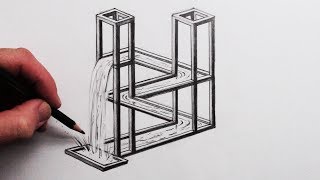 How to Draw The Impossible Waterfall 3D Optical Illusion [upl. by Myrvyn542]