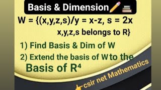 Basis and Dimension of vector space Basis and Dimension Important questions  Basis of Subspace [upl. by Eelibuj709]