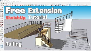 New and Free Maj Rails Amazing Extension for SketchUp Railings [upl. by Elacsap]