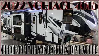 2022 Voltage 4015 Luxury Toy Hauler Fifth Wheel  Couchs RV Nation a RV Wholesaler of Campers Review [upl. by Reeher]