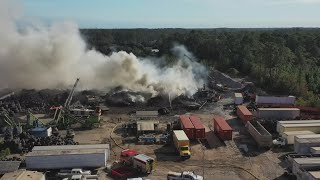 JFRD on scene of fire burning at recycling center on Jacksonvilles Northside [upl. by Eey590]