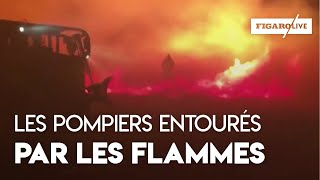 Les pompiers entourés par les flammes en Californie [upl. by Larimer]