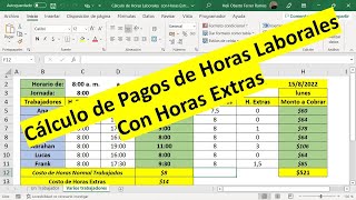 Cálculos de Pagos de Horas Laborales con Horas Extras con Excel  Plantilla Descargable [upl. by Engen]