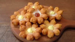 노오븐틀없이 플라워 도너츠 만들기  커스터드 도넛 딸기잼 도넛  Flower Donuts  Custard Donuts Recipe [upl. by Arela]