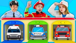 Garage Song  Painting Emergency Vehicles  Police Girl Song  Nursery Rhymes amp Kids Songs [upl. by Hayton]