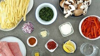 Tagliatelle met schnitzel stroganoff  Receptvideos [upl. by Krawczyk728]