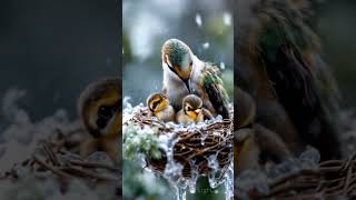 Hummingbird Shields Chicks from Intense Snowstorm hummingbird humminbird birdsounds trend wild [upl. by Eniloj]