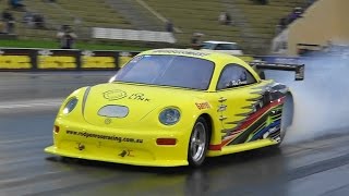 ROD PENROSE RACING TURBO VW BEETLE 819  163 MPH SYDNEY DRAGWAY 19122014 [upl. by Elwin412]