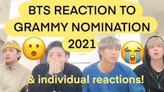 BTS reaction to Grammy Nomination 2020  2021  amp OT4 individual reactions [upl. by Sucramraj817]