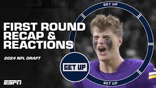 NFL DRAFT FIRST ROUND RECAP amp REACTIONS Penix Jr to Falcons McCarthy to Vikings amp more  Get Up [upl. by Aisanat]