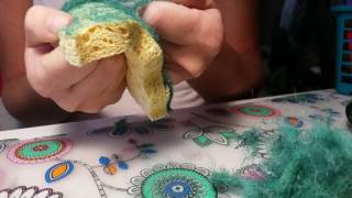 Ripping  tearing scourer pad from sponge ASMR [upl. by Nosnarb]