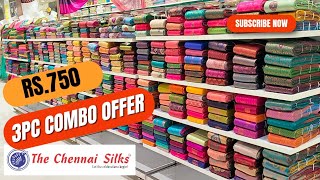 Chennai Silks 3pc Combo Offer Sarees RS750Low Price Silk Sarees Collection [upl. by Yntrok]