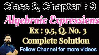 Class 8 Maths Chapter  9 Algebraic Expressions Ex  95 Q No 3 Complete Solution [upl. by Etz366]