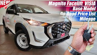 Nissan Magnite Facelift Base Model VISIA On Road Price List Mileage Features [upl. by Aric]